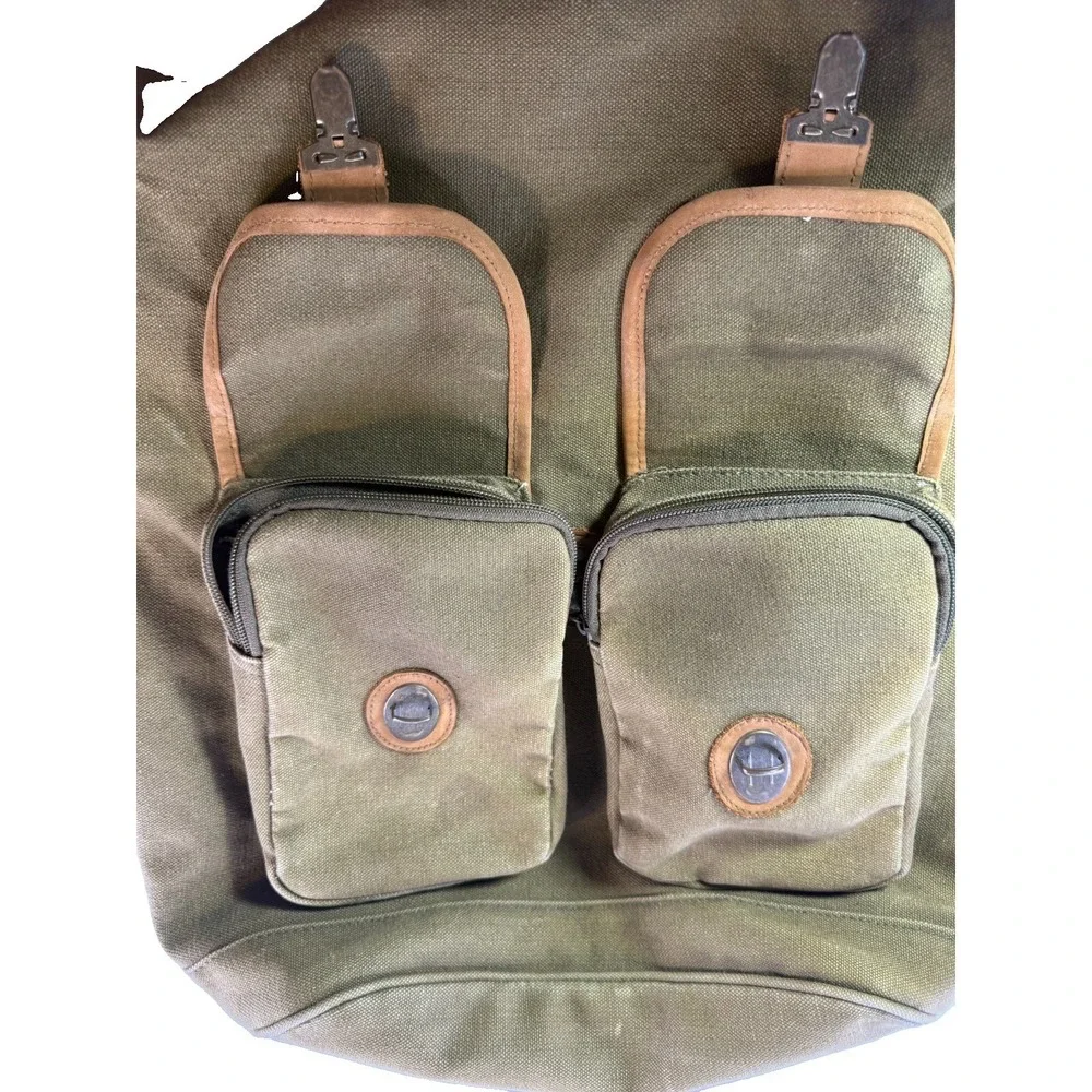 Vintage High Sierra Canvas Leather Backpack Rucksack Hiking Travel Bag Olive Tan
